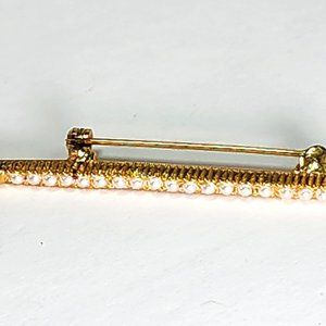 Vintage Faux Pearl and Goldtone Dainty Straight-line Brooch 45015-021